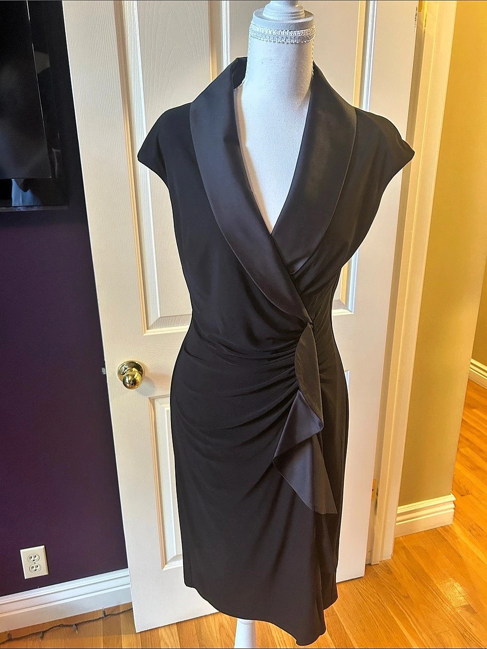 Black Draped Midi Dress Like New